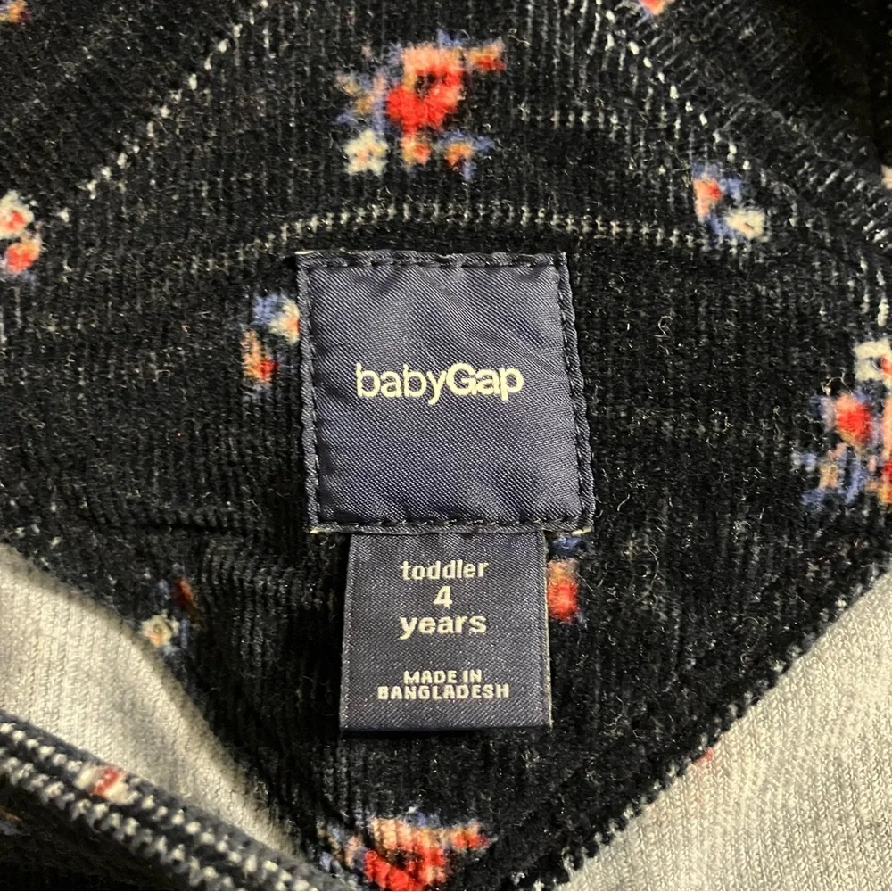 Baby Gap Navy‎ Blue Corduroy Overalls Pink floral All Over Print Girls Sz 4T